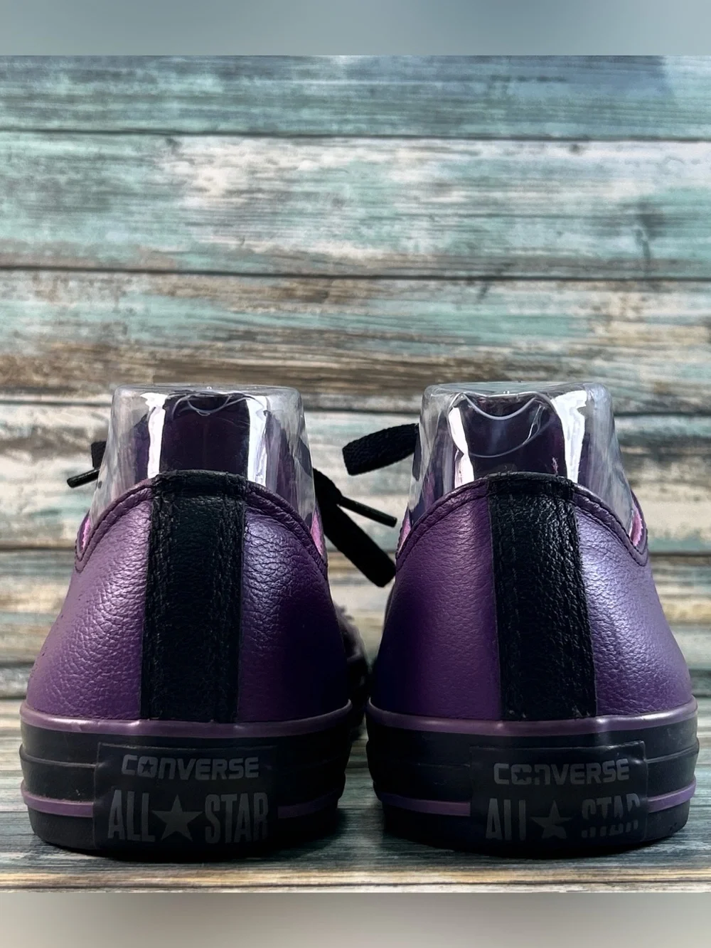 CONVERSE ALL STAR Low Top Casual Sneakers Size 11 Purple Leather Black Cap Toe
